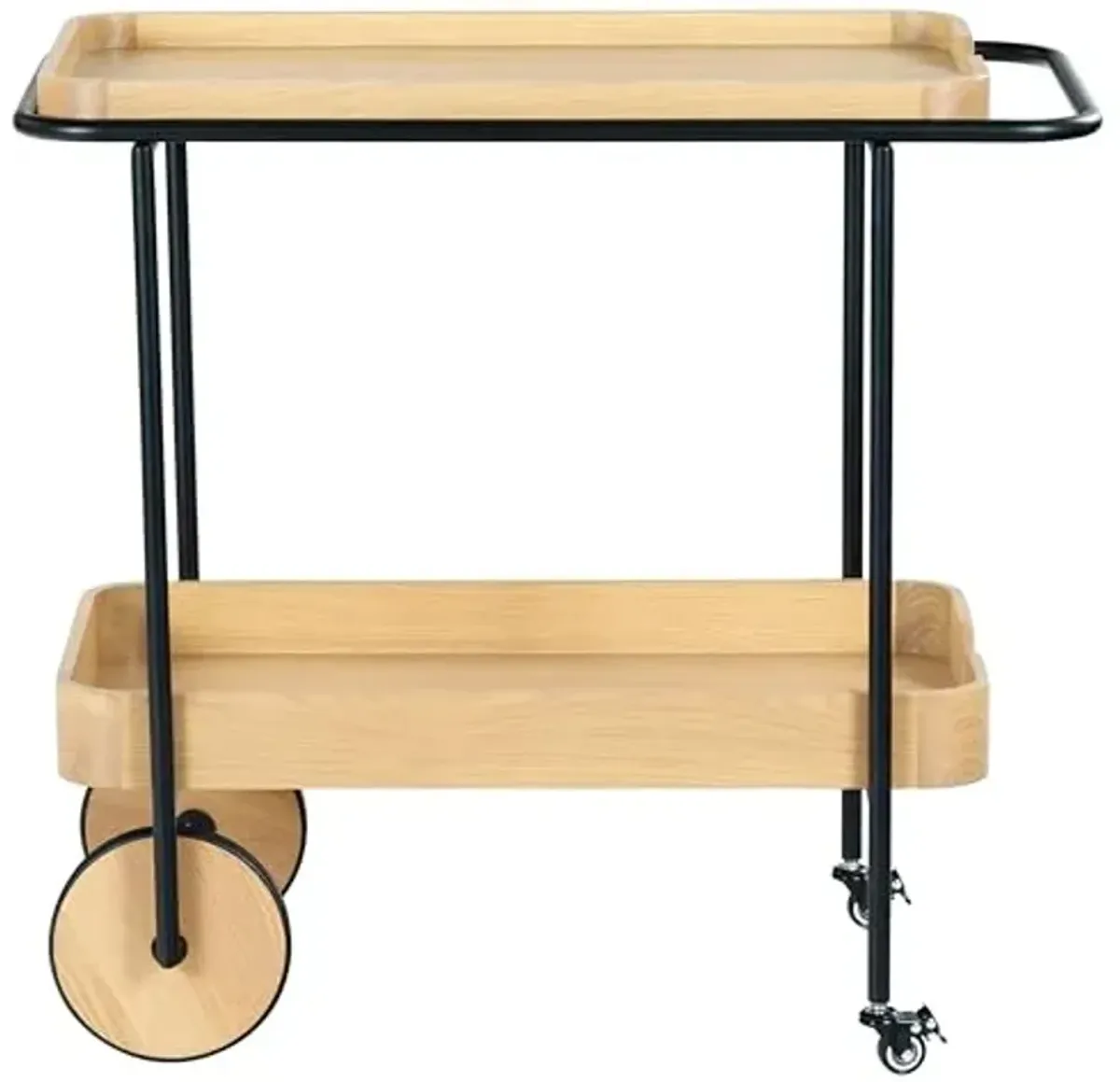 SAFAVIEH Couture Collection Malek Natural & Black 2-Shelf Bar Cart with Wheels