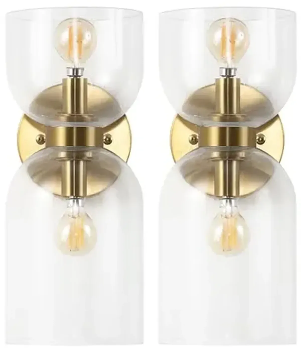 SAFAVIEH Home Collection Solyn Clear & Brass 2-Light Wall Sconce Light Fixture Set of 2 (LED Bulbs Included)