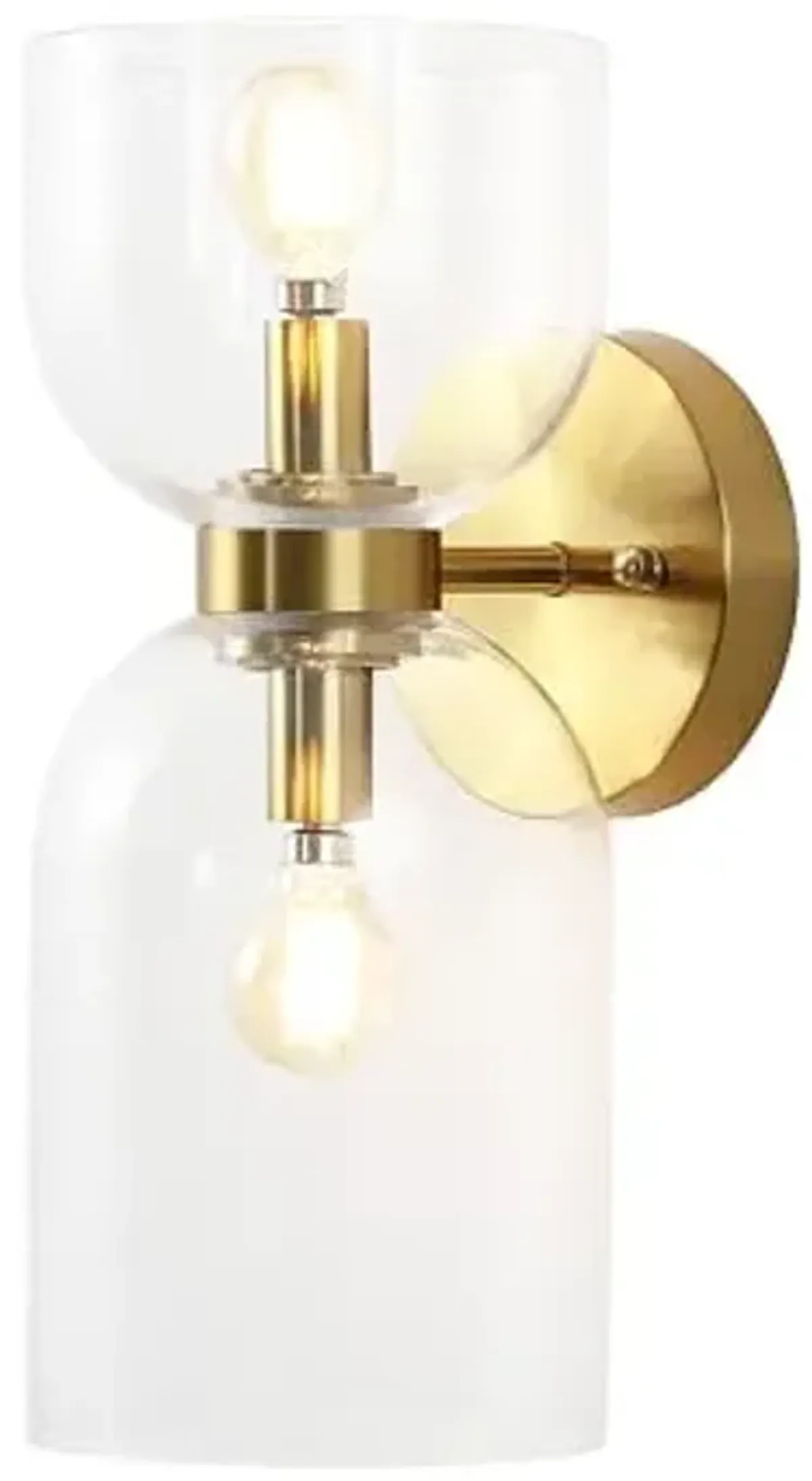 SAFAVIEH Home Collection Solyn Clear & Brass 2-Light Wall Sconce Light Fixture Set of 2 (LED Bulbs Included)