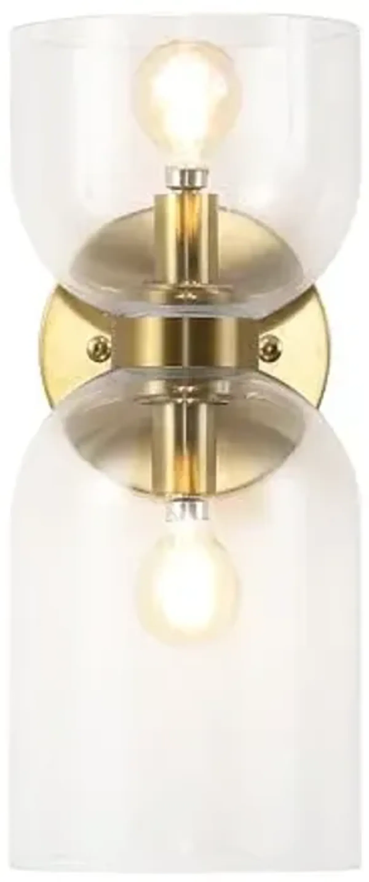 SAFAVIEH Home Collection Solyn Clear & Brass 2-Light Wall Sconce Light Fixture Set of 2 (LED Bulbs Included)