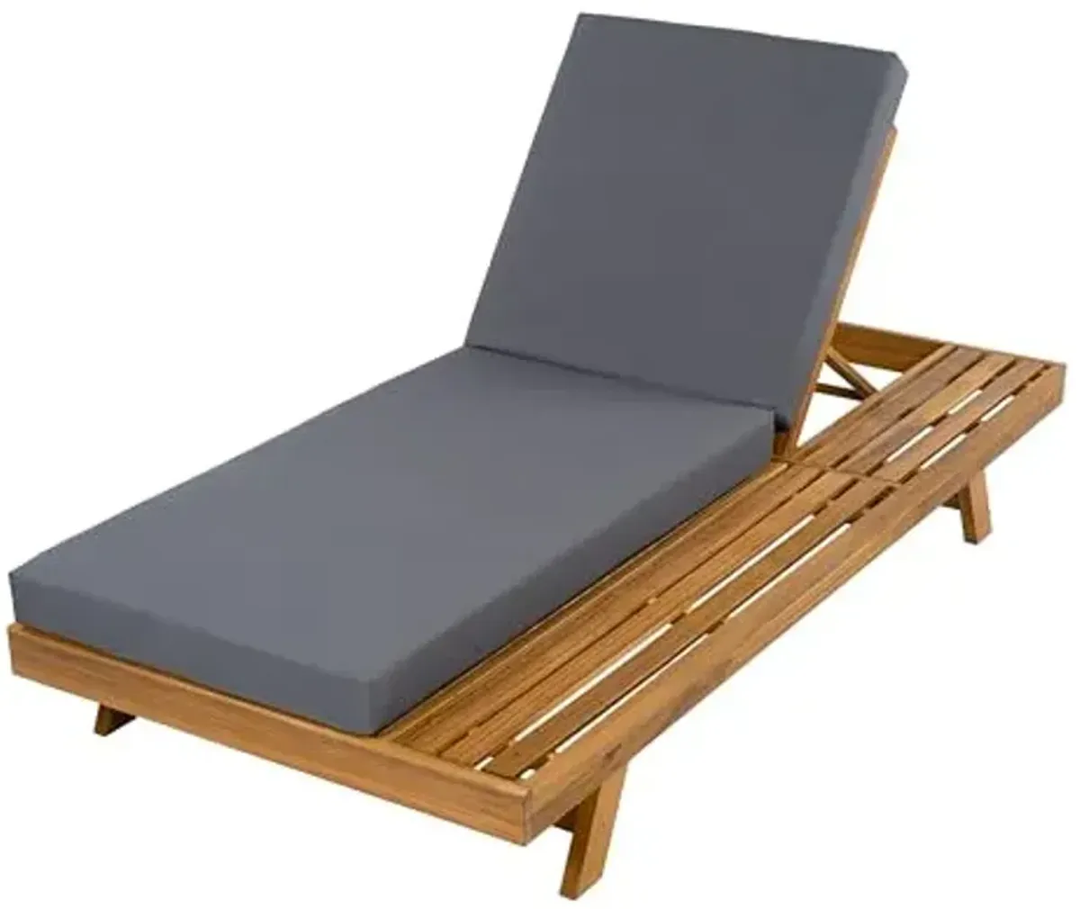 Christopher Knight Home Kayes Acacia Wood Chaise Lounge with 4'' Cushion, Outdoor 79'' Patio Recliner Chair with 4-Position Adjustable Backrest, Sun Lounger for Poolside Backyard, Teak+Dark Gray