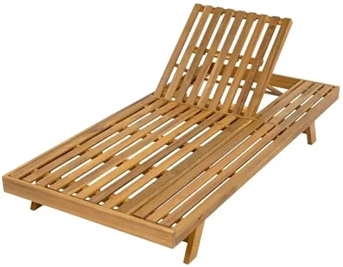 Christopher Knight Home Kayes Acacia Wood Chaise Lounge with 2'' Cushion, Outdoor 79'' Patio Recliner Chair with 4-Position Adjustable Backrest, Sun Lounger for Poolside Backyard, Teak+Dark Gray