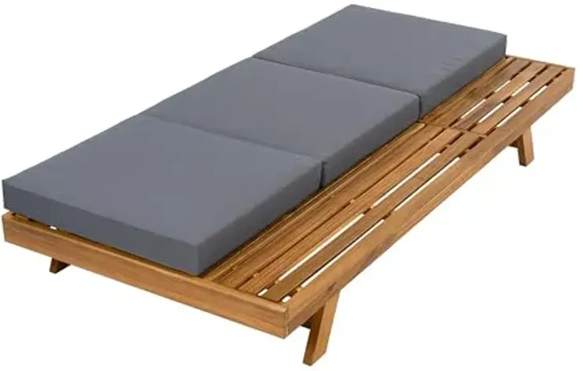 Christopher Knight Home Kayes Acacia Wood Chaise Lounge with 4'' Triple Folds Cushion, Outdoor 79'' Patio Recliner Chair with 4-Position Adjustable Backrest, Sun Lounger for Backyard, Teak+Dark Gray