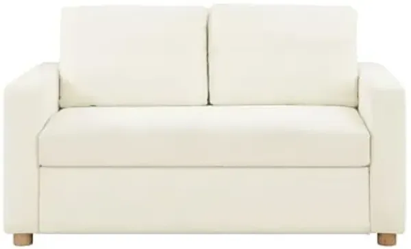 Serta Tulsa 66.1" Convertible Sleeper Loveseat, Full Size, Dreamcoil Comfort, FingerGuard Pinch Point Protection, Boucle Fabric, Ivory