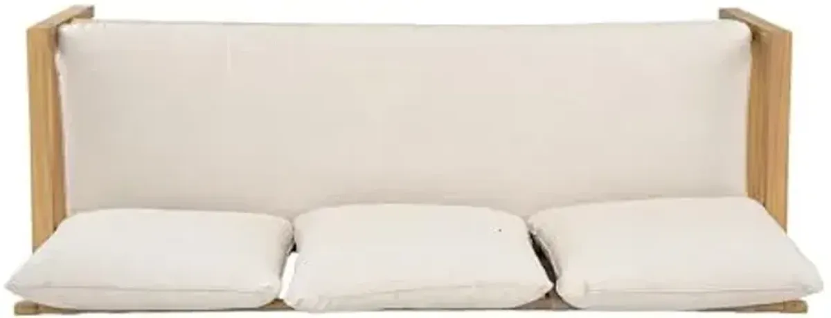 Christopher Knight Home Kaylle Outdoor 3 Seater Sofa with Cushion, Acacia Wood Patio Lounge Sofa with Woven Rope Backrest, Spacious Seating Couch for Backyard Garden Porch, Light Teak + Beige