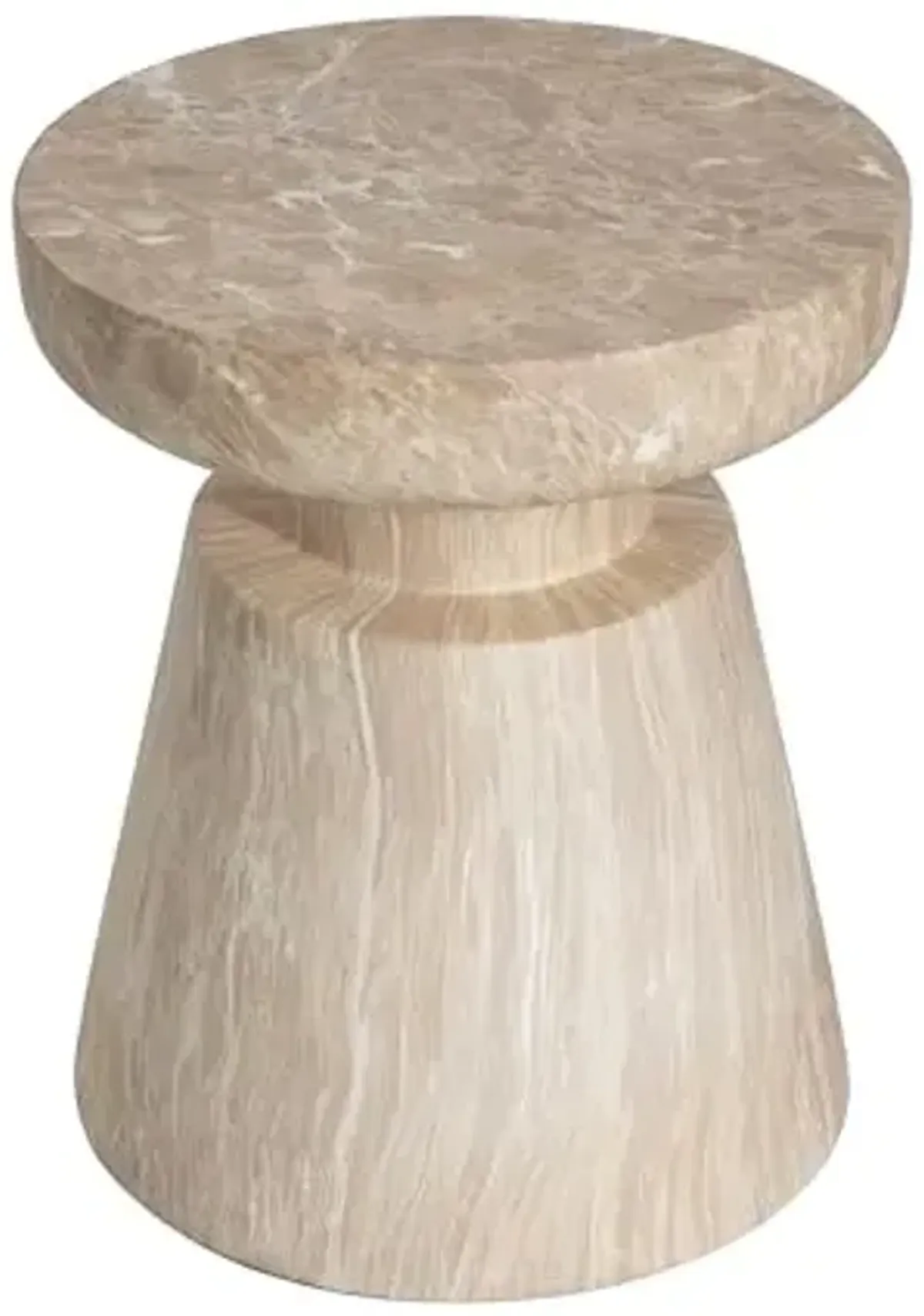 Christopher Knight Home Jayme 15"Lightweight Concrete End Table, Indoor Outdoor Accent Side Table, Travertine Round Tabletop, Easy Move, Decorative Garden Stool for Poolside Balcony Living Room, Gold