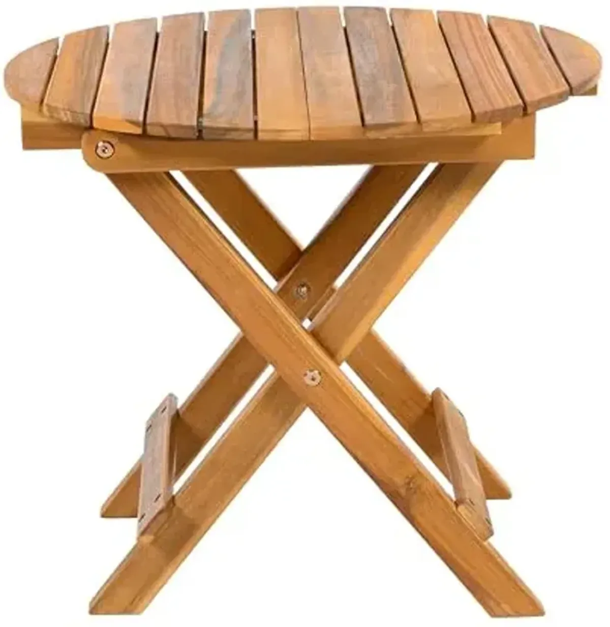 Christopher Knight Home Aurl 17.75" W Outdoor Acacia Wood Side Table, Round End Table, Slats Panel Design, Foldable and Adjustable Small Coffee Desk, Sofa Side Desk, No Assembly Needed, 175lbs Teak