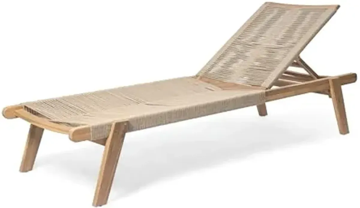 Christopher Knight Home Lurelala Set of 4 Outdoor Patio Wood Adjustable Chaise Lounges with Rope Seating, Rope Chaise Lounge with Acacia Wood Frame, Chaise Lounge for Poolside Balcony, Teak+Beige