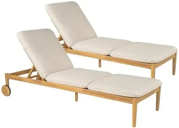 Christopher Knight Home Riviera Acacia Wood Chaise Lounge Chair Outdoor Set of 2, Wooden Patio Outdoor Chaise Lounge with Wheels and Cushions, Adjustable Backrest Single Lounge Sofa, Light Teak+Beige