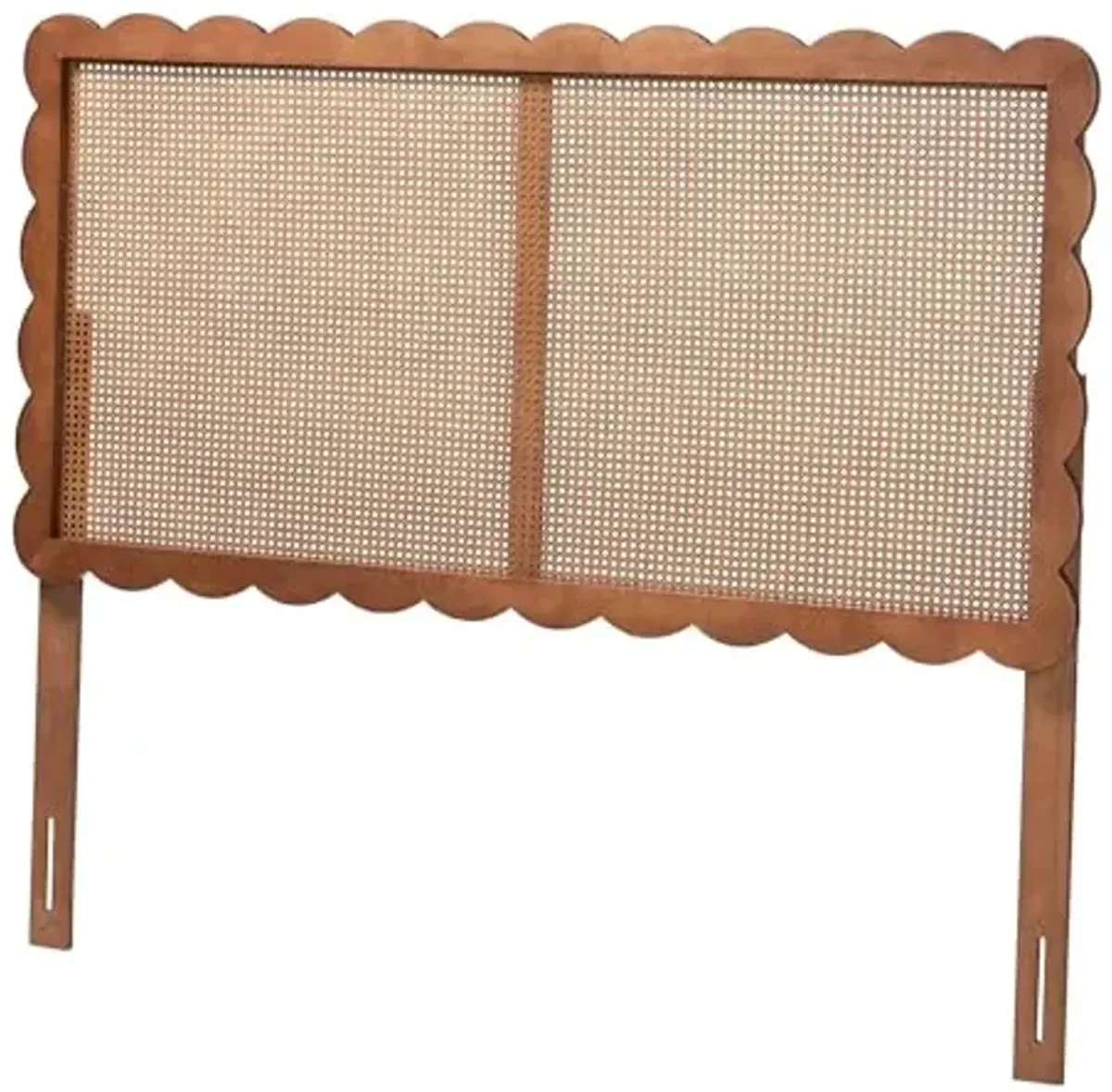 Baxton Studio Orianthe Scalloped Headboard - Boho Chic Bed Backrest with Cane Woven Panel, Modern Minimalist Bedroom Décor, Queen Size
