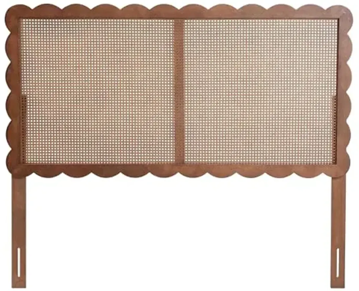 Baxton Studio Orianthe Scalloped Headboard - Boho Chic Bed Backrest with Cane Woven Panel, Modern Minimalist Bedroom Décor, Queen Size