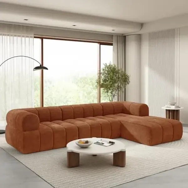 Christopher Knight Home Mania 122" Modular L-Shape Sofa Couch with Chaise Lounge, Modern Sectional Sofa Set for Living Room, Boucle Fabric Upholstered Cloud Couch with Deep Seat, Orange
