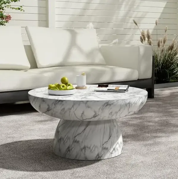 Christopher Knight Home Patsy Modern Lightweight Concrete Coffee Table, Indoor and Outdoor Round Top Accent Table, MGO Sofa End Table with Pedestal Base, No Assembly Needed, White Marble Finish