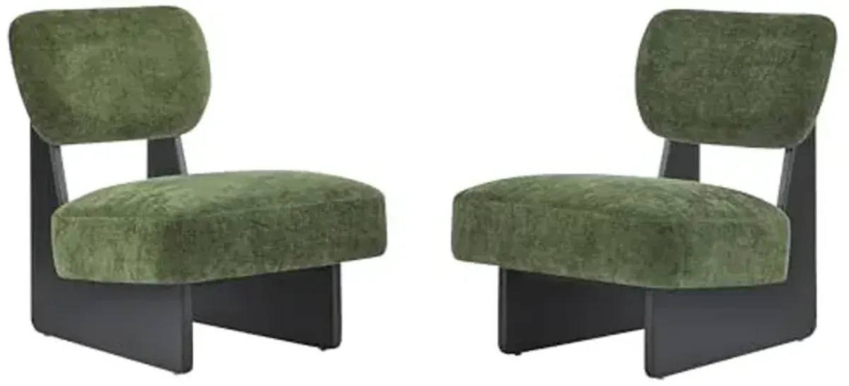 Christopher Knight Home Mores Low Profile Accent Chair Set of 2, Modern Living Room Armless Lounge Chair, Fabric Comfy Reading Chair for Bedroom, Wooden Frame and Thick Padded Seat, Black+Green