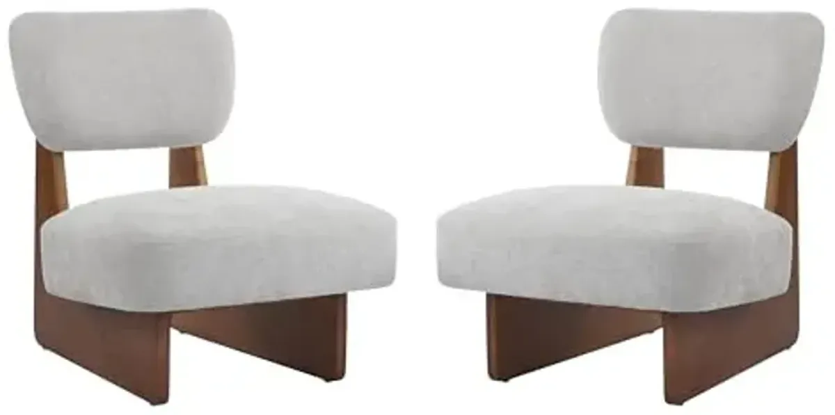 Christopher Knight Home Mores Low Profile Accent Chair Set of 2, Modern Living Room Armless Lounge Chair, Fabric Comfy Reading Chair for Bedroom, Wooden Frame and Thick Padded Seat, Walnut+Gray