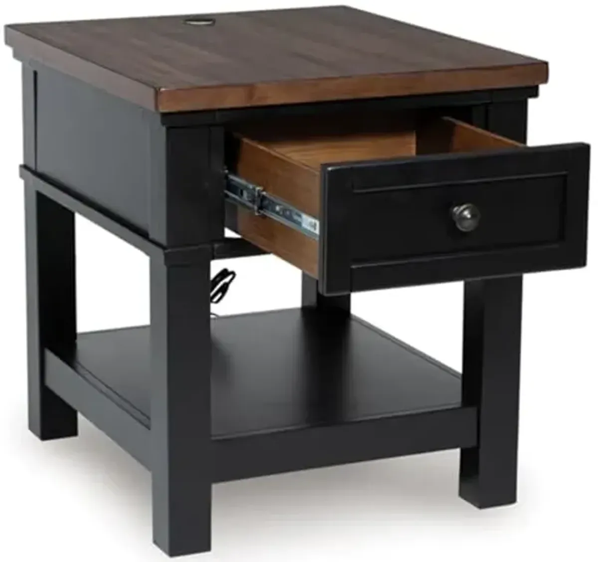 Signature Design by Ashley Wildenauer Farmhouse 1-Drawer End Table with Lower Shelf and USB Ports, Light Brown & Black