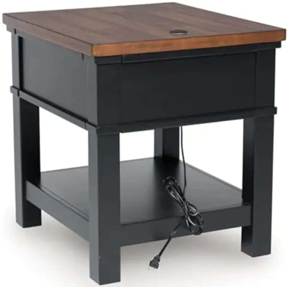 Signature Design by Ashley Wildenauer Casual Rectangular End Table with Lower Shelf and USB Charging, Storage Drawer, Wood, 24.13" High, Light Brown & Black