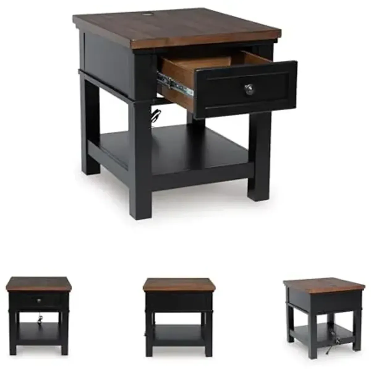 Signature Design by Ashley Wildenauer Casual Rectangular End Table with Lower Shelf and USB Charging, Storage Drawer, Wood, 24.13" High, Light Brown & Black