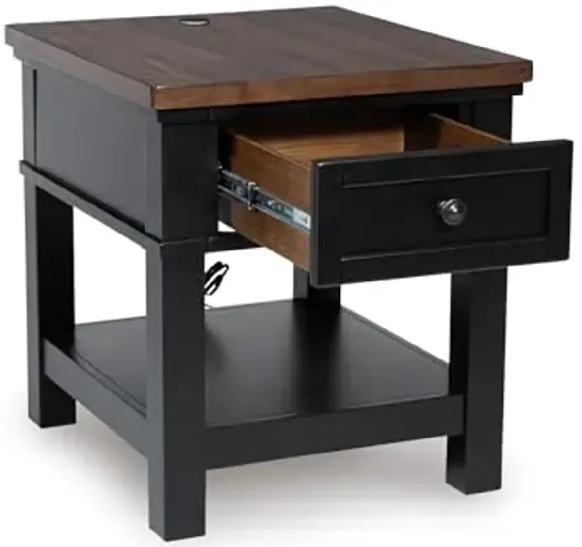 Signature Design by Ashley Wildenauer Casual Rectangular End Table with Lower Shelf and USB Charging, Storage Drawer, Wood, 24.13" High, Light Brown & Black