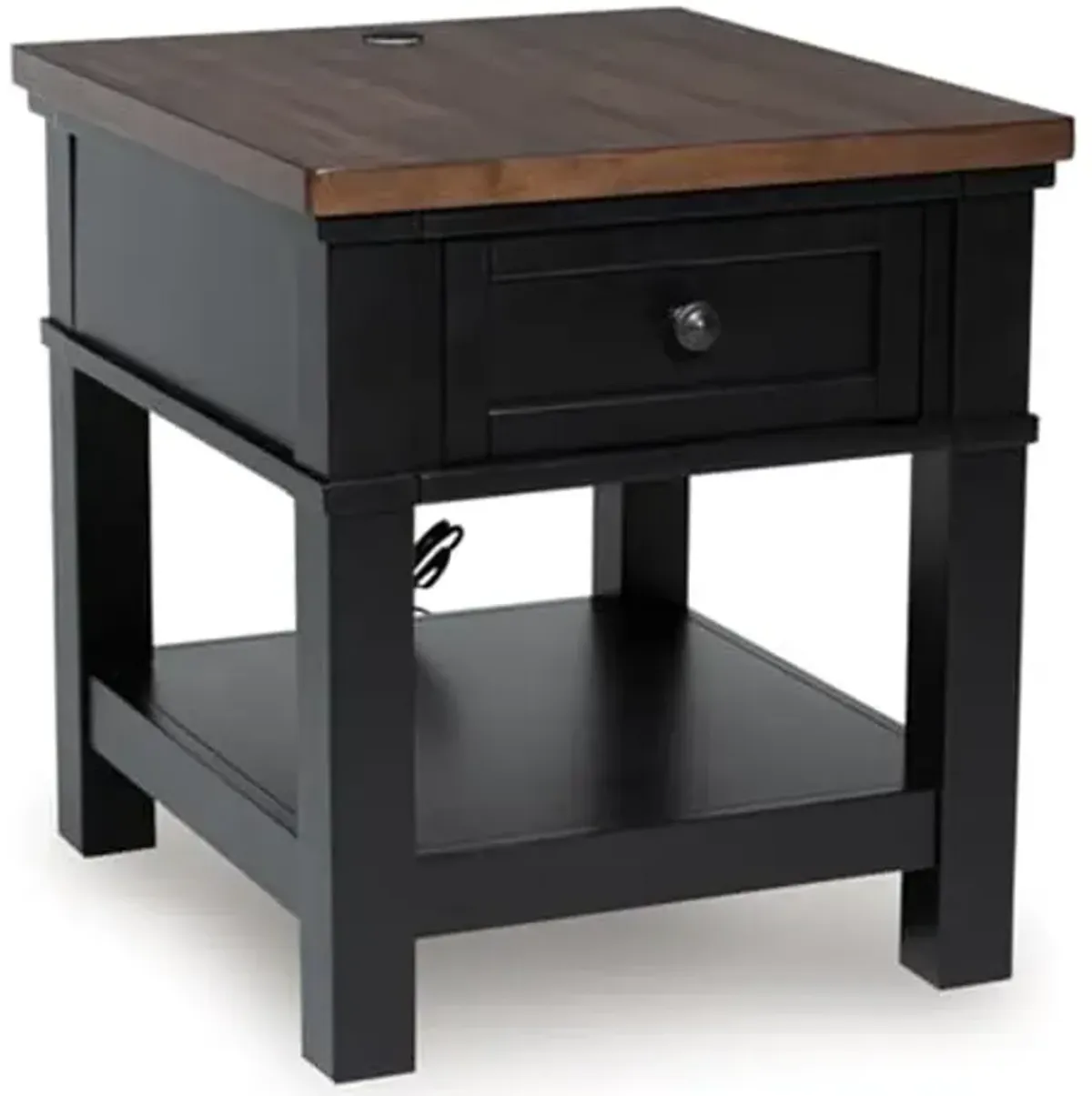 Signature Design by Ashley Wildenauer Farmhouse 1-Drawer End Table with Lower Shelf and USB Ports, Light Brown & Black
