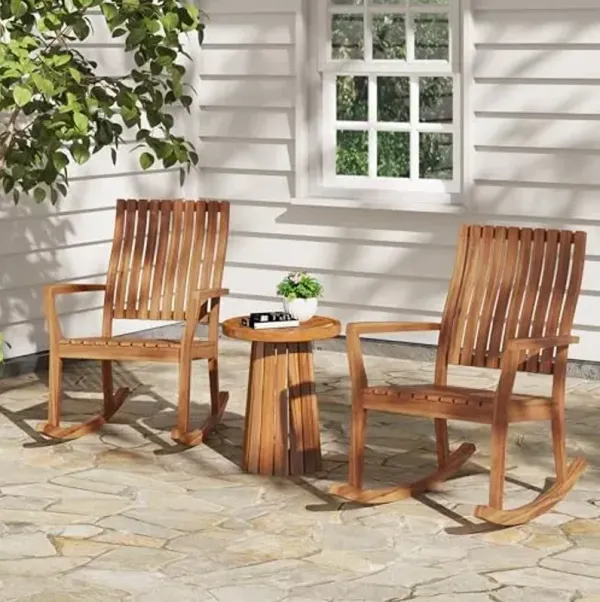 Christopher Knight Home Nycha Acacia Wood Rocking Chair Outdoor Set of 2, Patio Furniture Set, Wooden Patio Single Sofa with Glider Function, Lounge Chair Outdoor, Teak