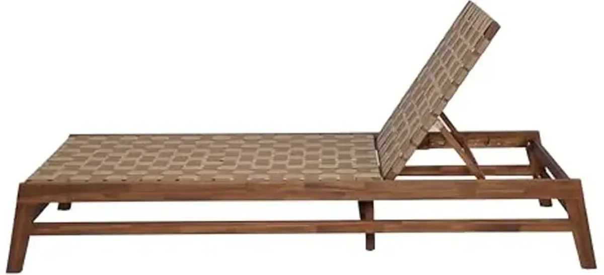 Christopher Knight Home Susua Rope Chaise Lounge with Acacia Wood Frame, Adjustable Backrest Single Lounge Sofa, Patio Sun Lounger Recliner Chair for Poolside Backyard, Light Brown + Mocha