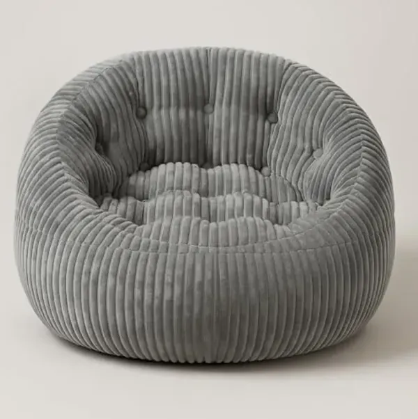 Heritage Kids Grey Ribbed Plush Faux Fur Kids Bean Bag Chair Ages 3+