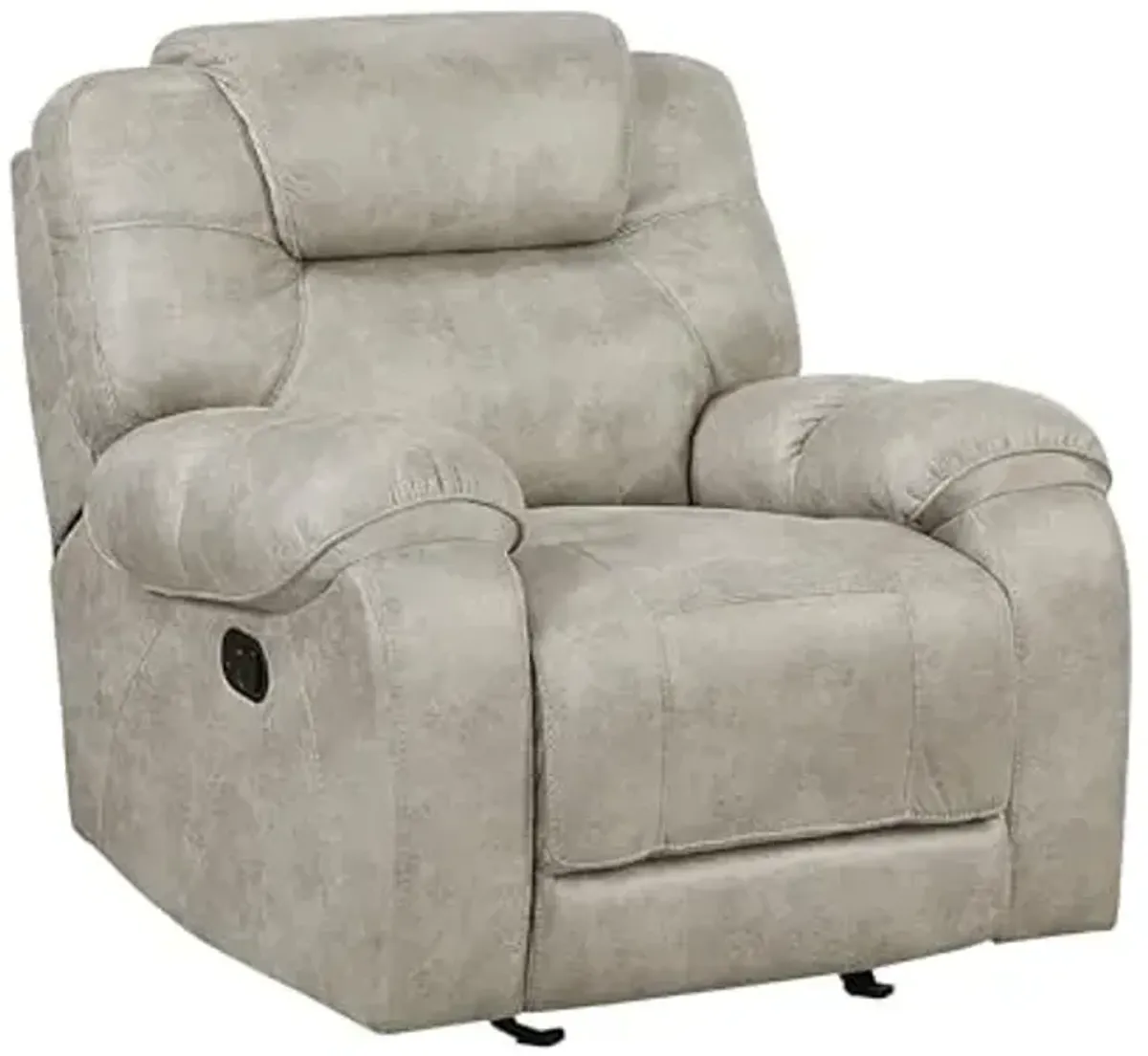 Lexicon Manual Glider Recliner Chair, Polished Microfiber Upholstered Manual Tab Pull Reclining Nursery Chair for Living Room, Pillow Top Armrest, Padded Headrest, Easy Assembly, Pewter