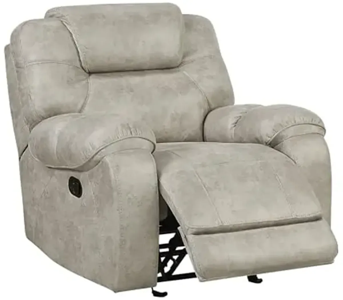 Lexicon Manual Glider Recliner Chair, Polished Microfiber Upholstered Manual Tab Pull Reclining Nursery Chair for Living Room, Pillow Top Armrest, Padded Headrest, Easy Assembly, Pewter