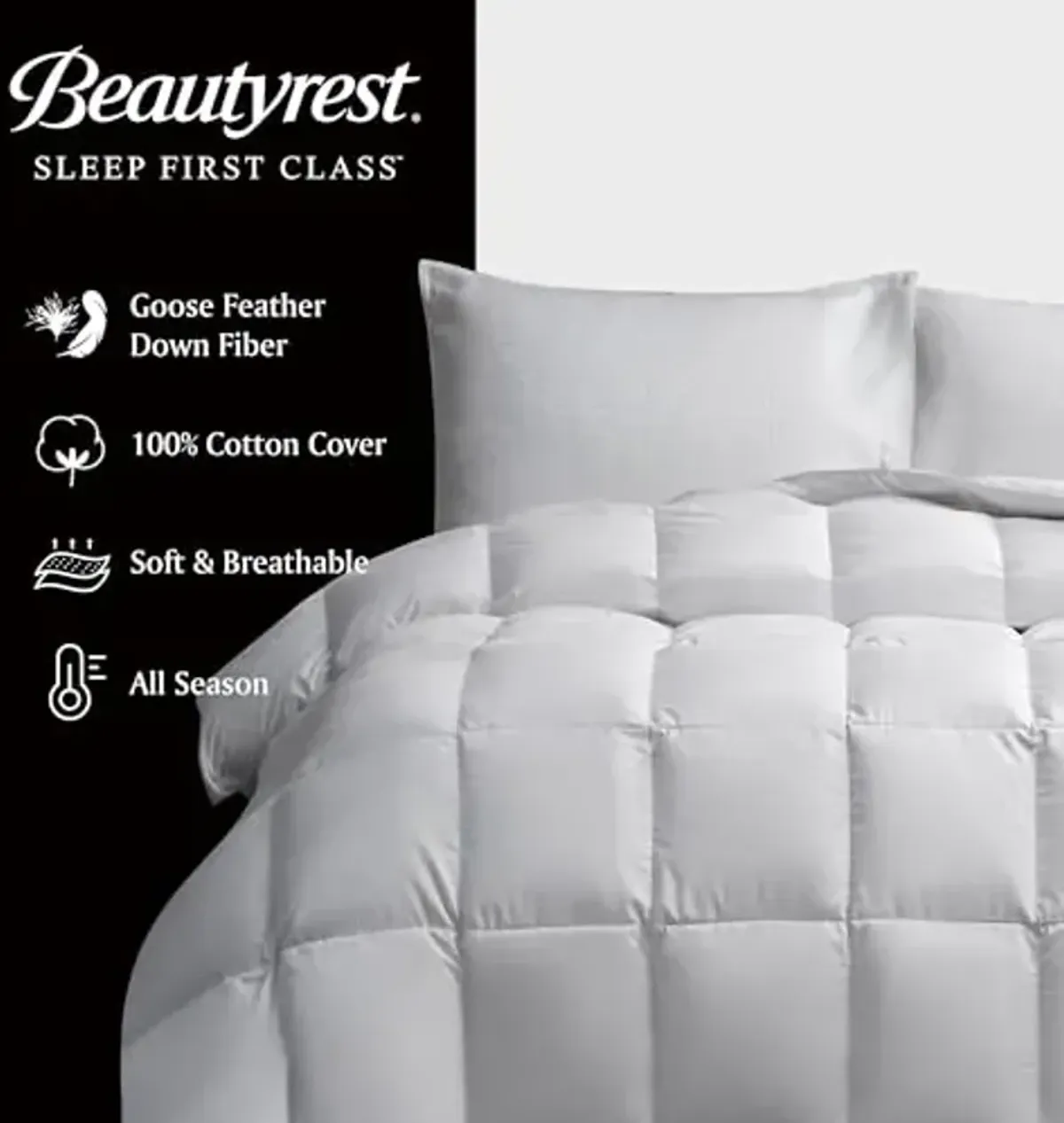 Beautyrest Goose Feather Down Fiber Comforter King Size All Season, Hotel Collection Fluffy 100% Cotton Cover Duvet Insert, Medium Warmth 106 x 90 Inch White