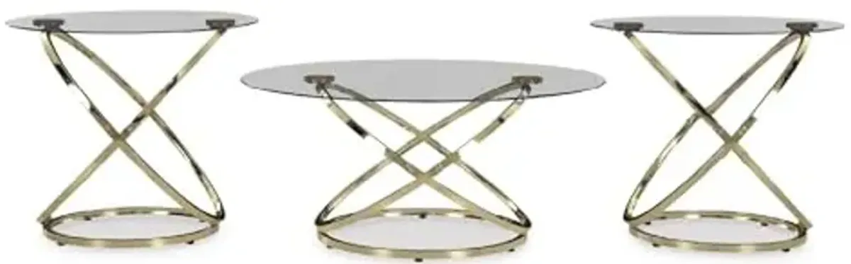 Signature Design by Ashley Crimonti Modern Table with Tempered Glass, Set of 3, Metallic & Clear