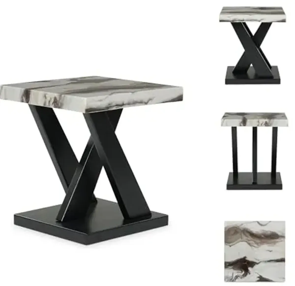 Signature Design by Ashley Cendill Contemporary Faux Marble Table with Casters, Set of 3, White & Black