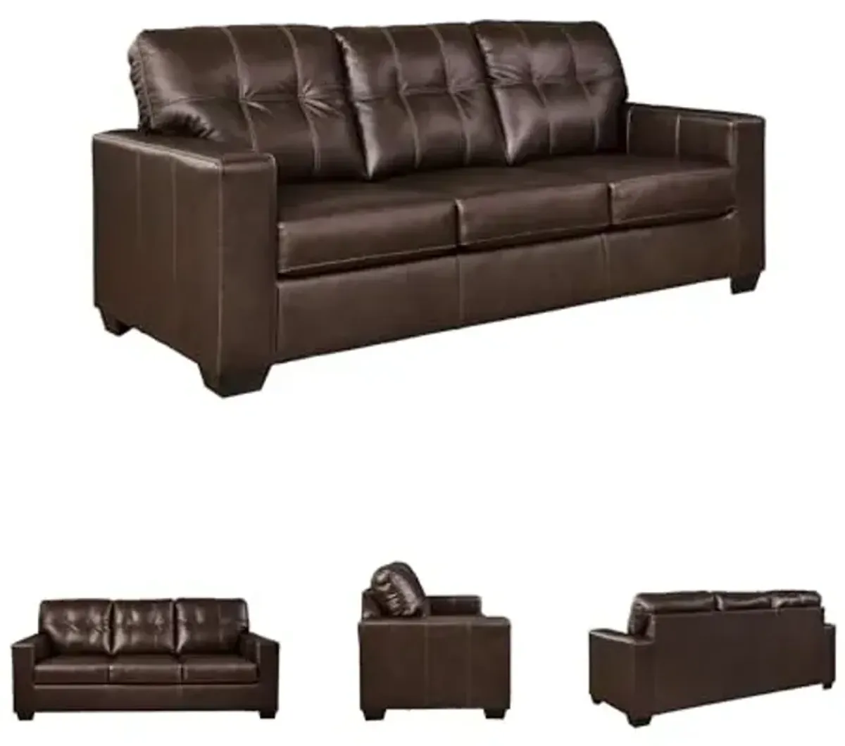 Signature Design by Ashley Santorine Classic Leather Match Tufted Sofa Sleeper with Bi-Fold Memory Foam Mattress, Queen, Dark Brown