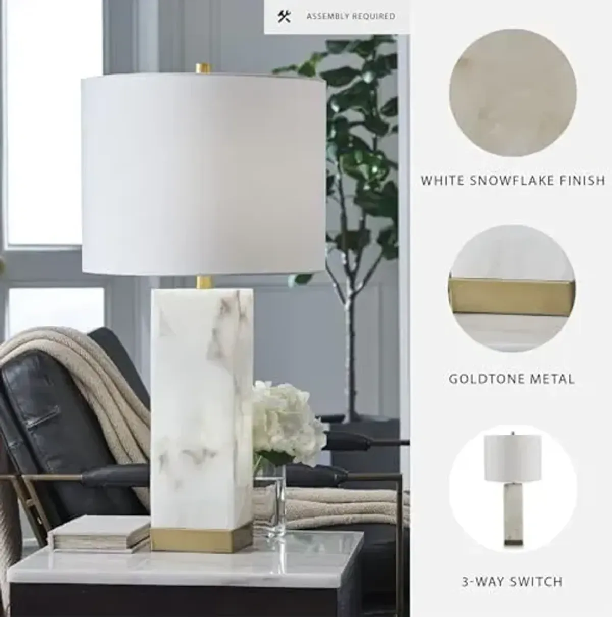 Signature Design by Ashley Linderfield Contemporary Metal Table Lamp with 3-Way Switch, White & Metallic