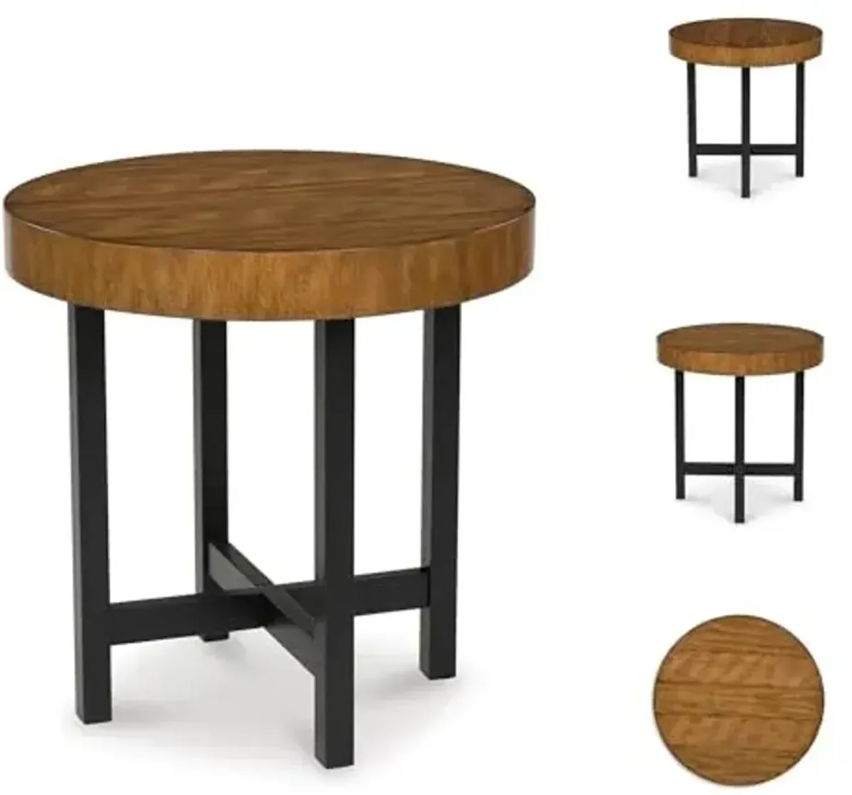 Signature Design by Ashley Steenlage Contemporary Table with Metal Frame, Set of 2, Black & Light Brown