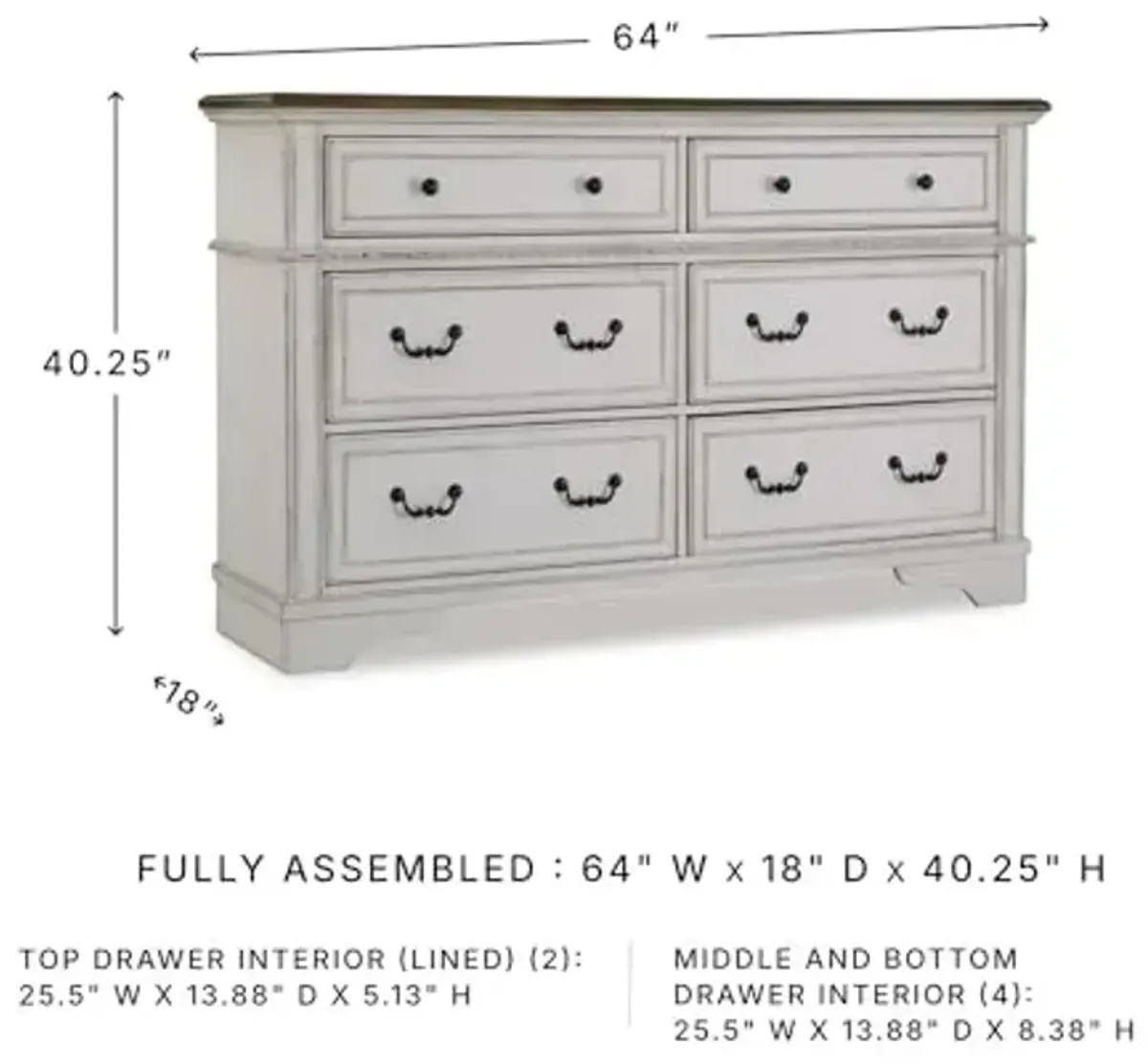 Signature Design by Ashley Blendon Traditional 6-Drawer Dresser with Safety Stop, White & Dark Brown