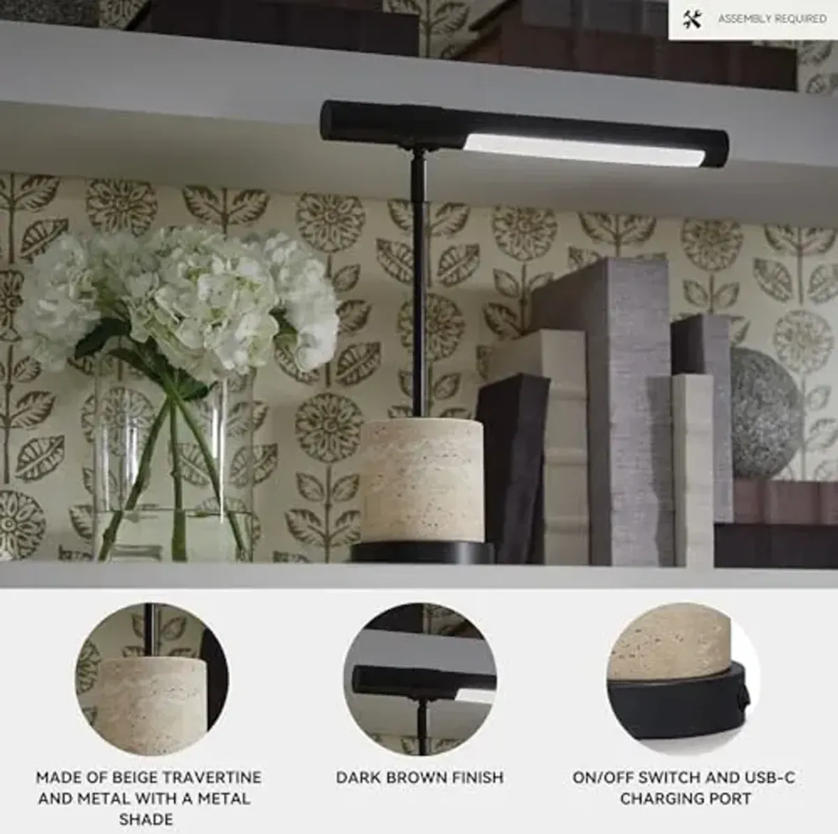 Signature Design by Ashley Vinmour Modern Metal Desk Lamp with On/Off Switch and USB Charging Ports, Black & Beige