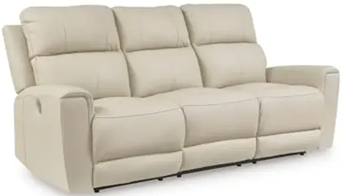 Signature Design by Ashley Dahlmoore Modern Leather Match Power Reclining Sofa with USB Ports, Beige