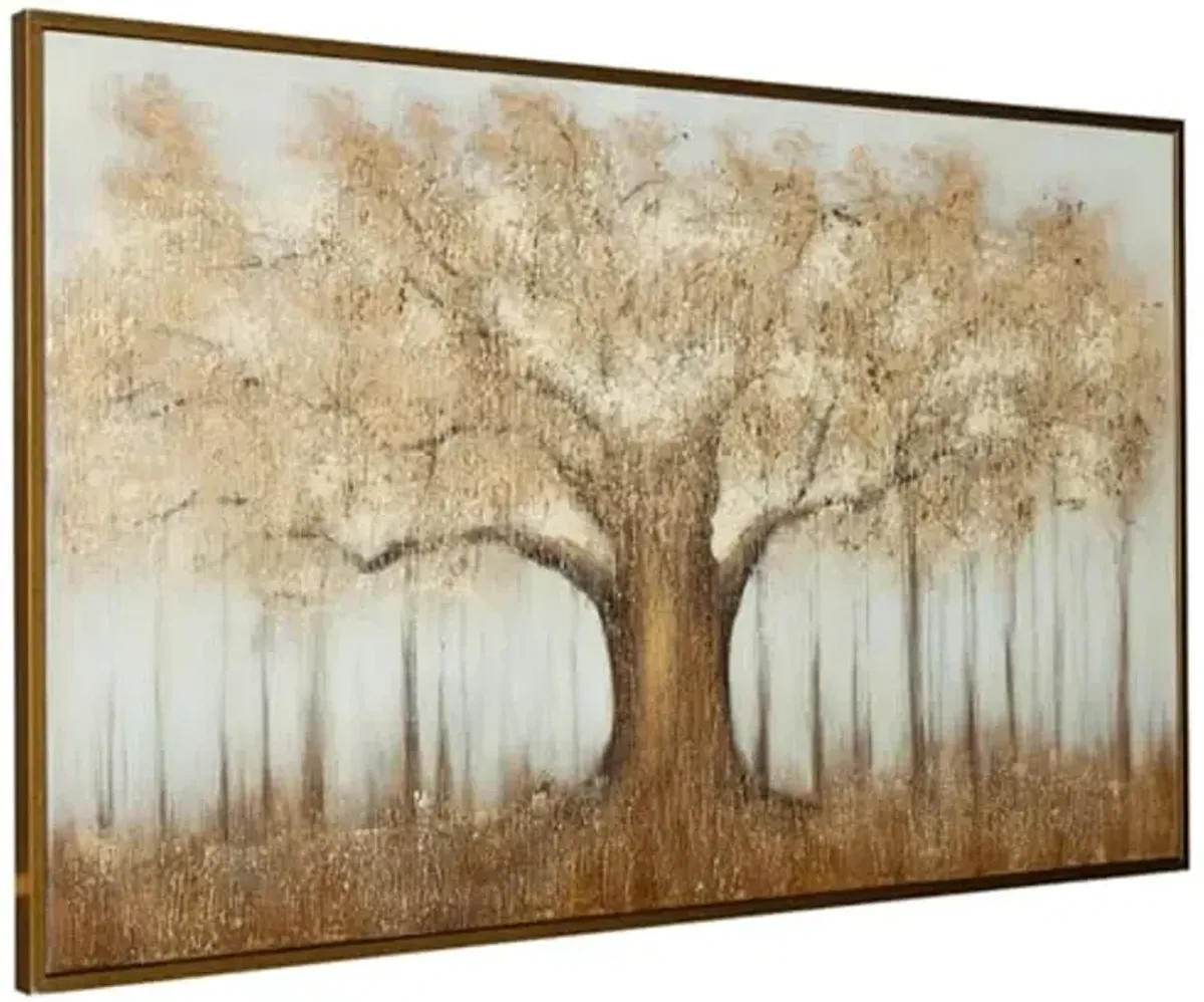 Signature Design by Ashley Dalewick Contemporary Hand Painted Tree Wall Art 60 x 36 Inches, Metallic & Light Brown