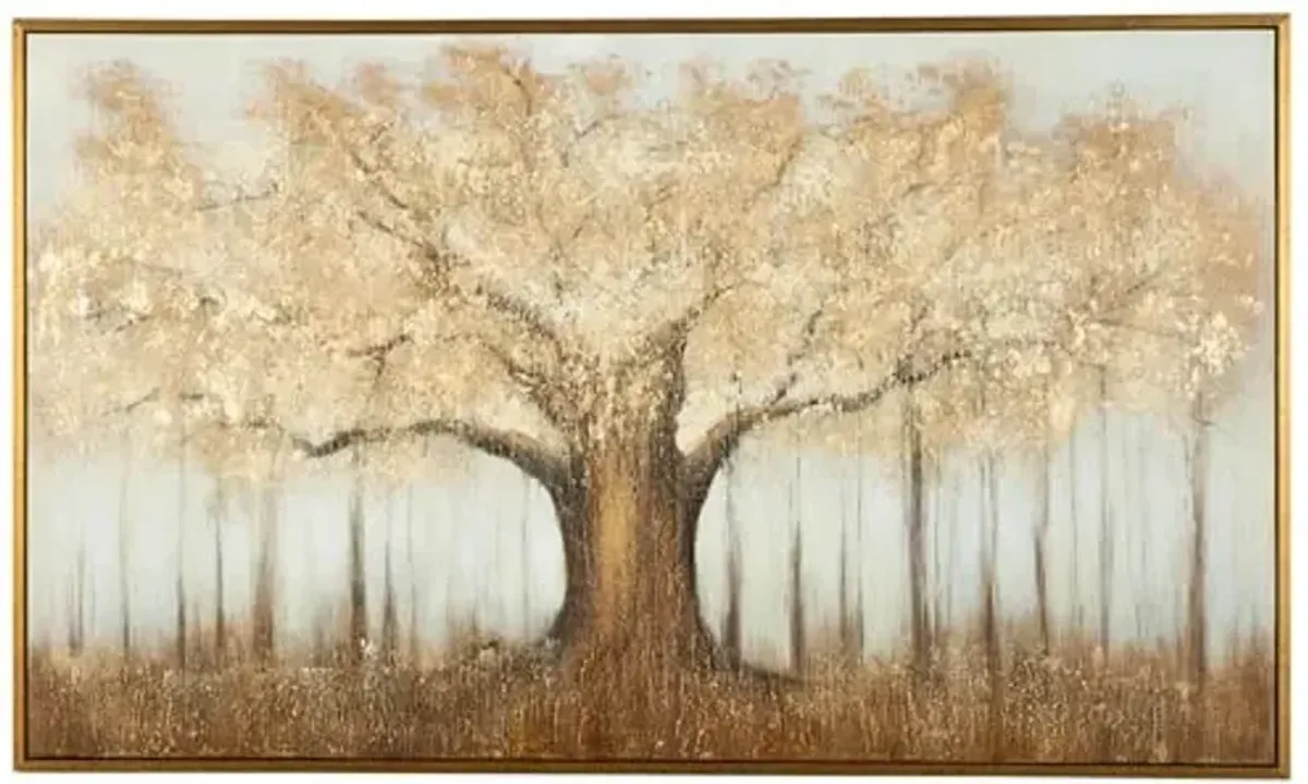 Signature Design by Ashley Dalewick Contemporary Hand Painted Tree Wall Art 60 x 36 Inches, Metallic & Light Brown