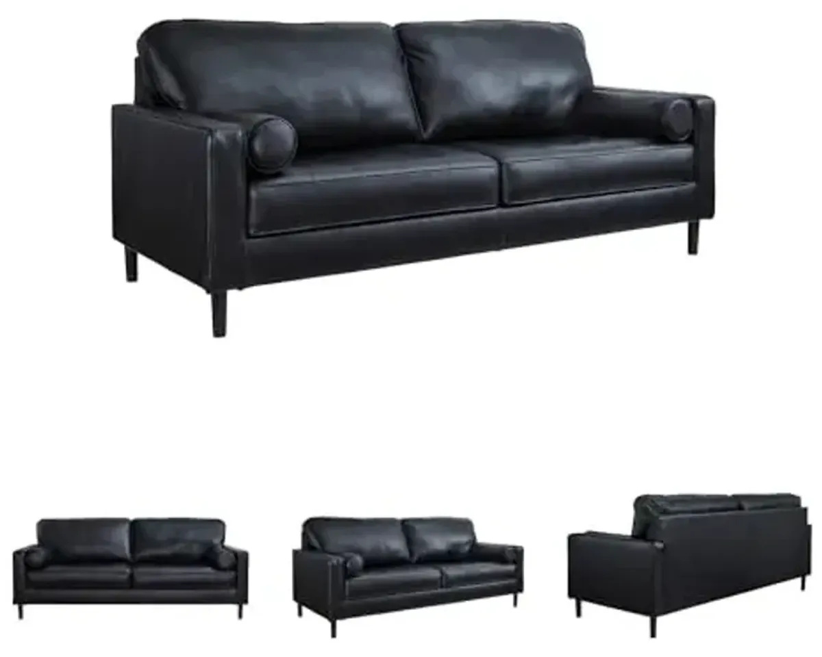 Signature Design by Ashley Bryceview Contemporary Leather Match Tufted Sofa with 2 Bolster Pillows, Black