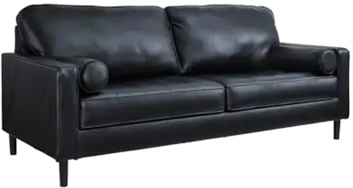 Signature Design by Ashley Bryceview Contemporary Leather Match Tufted Sofa with 2 Bolster Pillows, Black