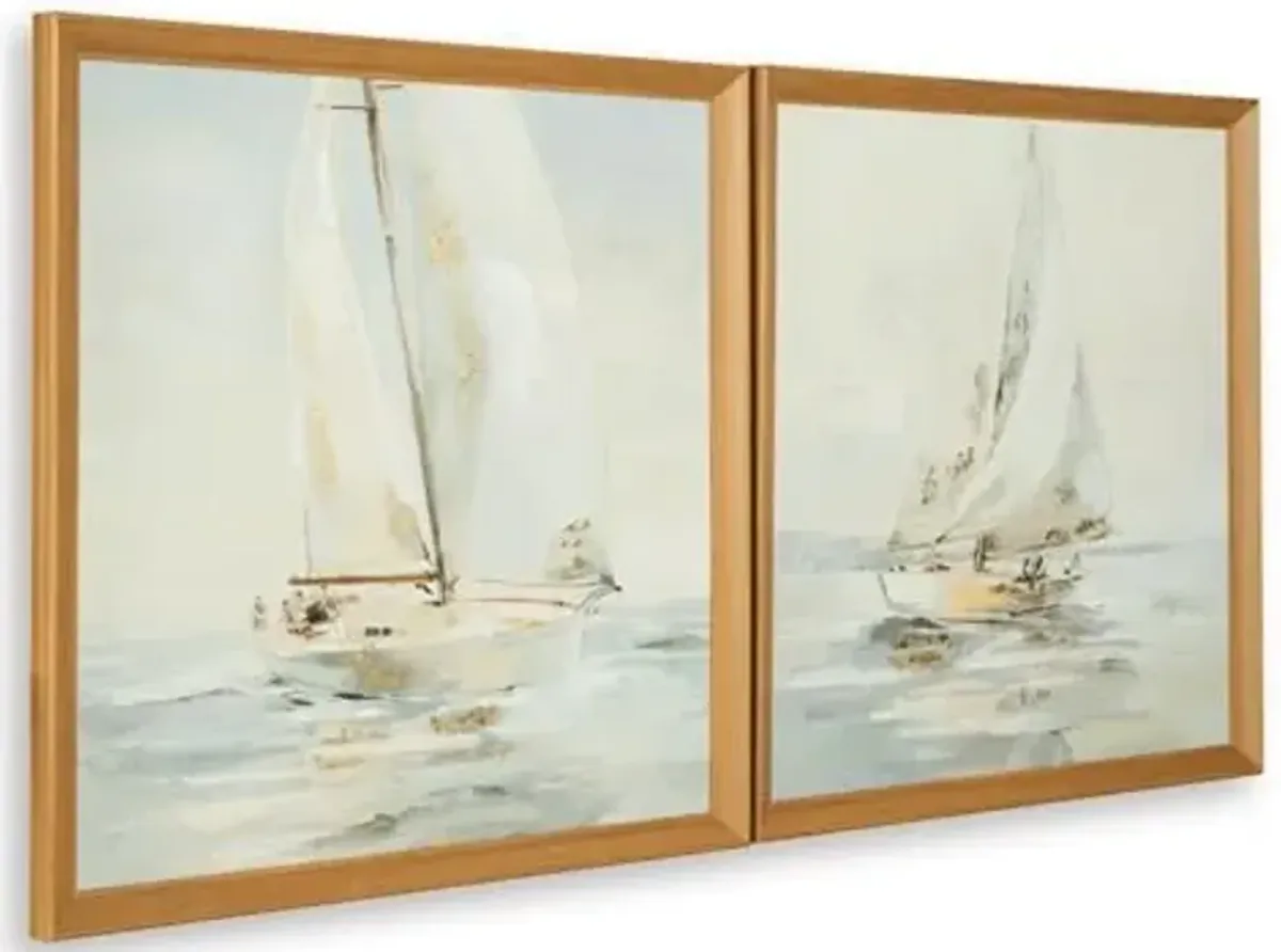 Signature Design by Ashley Winbrook Coastal Hand Painted Wall Art Set 30 x 30 Inches, Set of 2, Beige & Light Gray