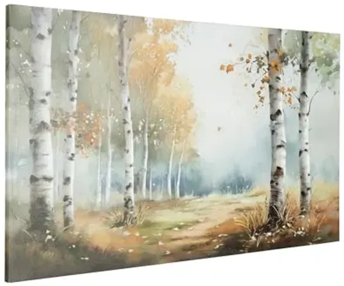 Signature Design by Ashley Leithan Classic Hand Painted Landscapse Wall Art 60 x 36 Inches, Light Brown & White