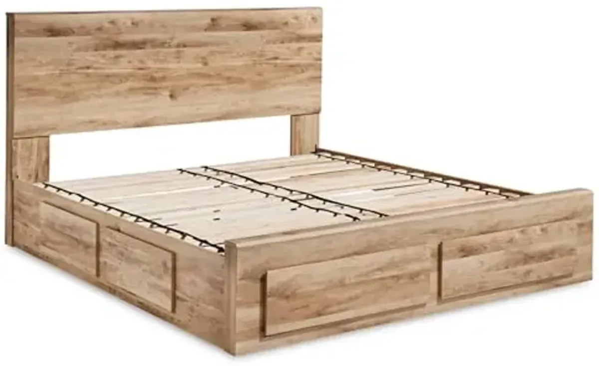 Signature Design by Ashley Hyanna Rustic King Panel Storage Platform Bed with 2-Side Under Bed Storage Drawers, Foundation or Box Spring Not Needed, Light Brown