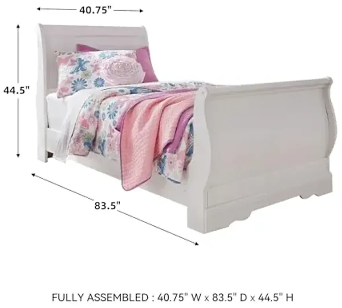 Signature Design by Ashley Anarasia Traditional Twin Sleigh Bed with Metal Slats, Foundation or Box Spring Needed, White
