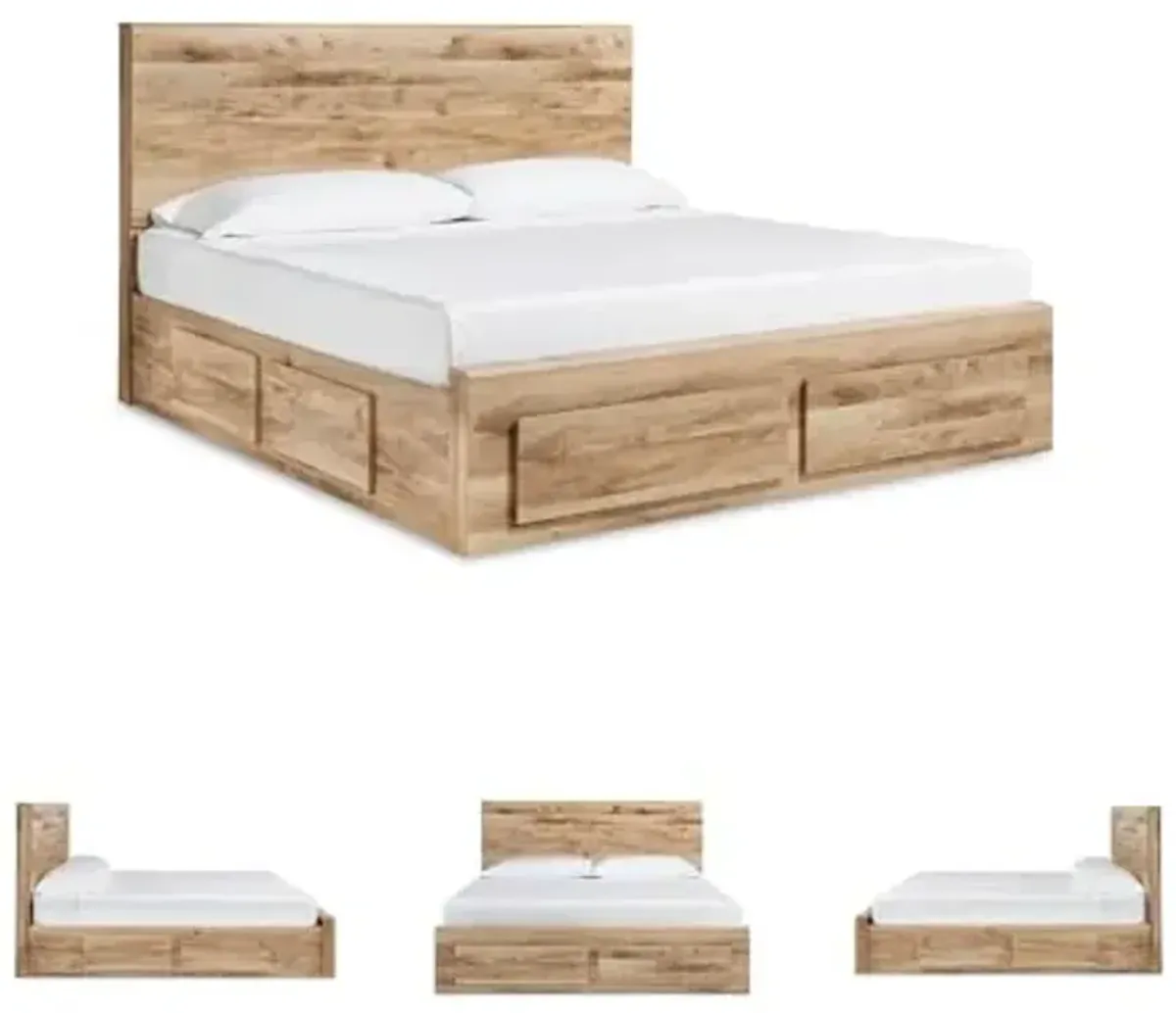 Signature Design by Ashley Hyanna Rustic Queen Panel Storage Platform Bed with 1-Side Under Bed Storage Drawers, Foundation or Box Spring Not Needed, Light Brown