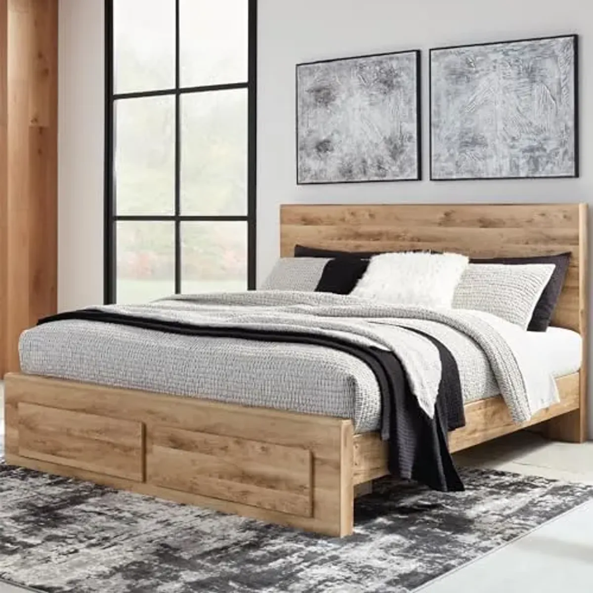 Signature Design by Ashley Hyanna Rustic Queen Panel Storage Platform Bed with 2 Drawers, Foundation or Box Spring Not Needed, Light Brown