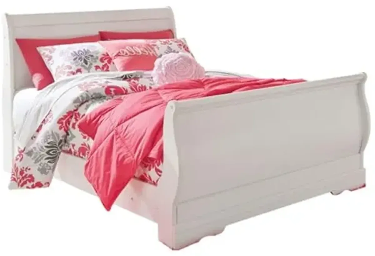 Signature Design by Ashley Anarasia Traditional Full Sleigh Bed with Metal Slats, Foundation or Box Spring Needed, White