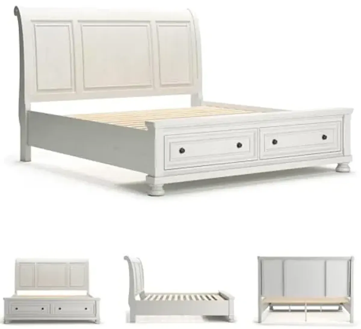 Signature Design by Ashley Robbinsdale Casual King Sleigh Platform Bed with 2 Drawers, Foundation or Box Spring Not Needed, White